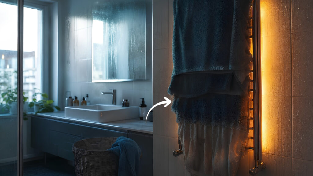 Après huit heures près du radiateur, le linge reste humide : cette disposition peut limiter la condensation